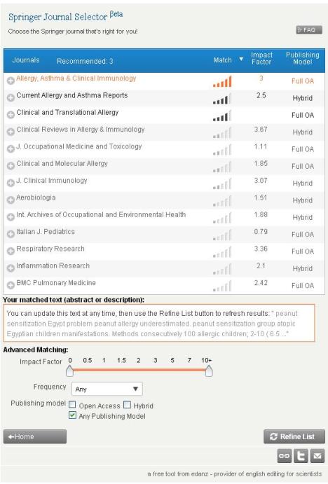 Springer Journal Selector