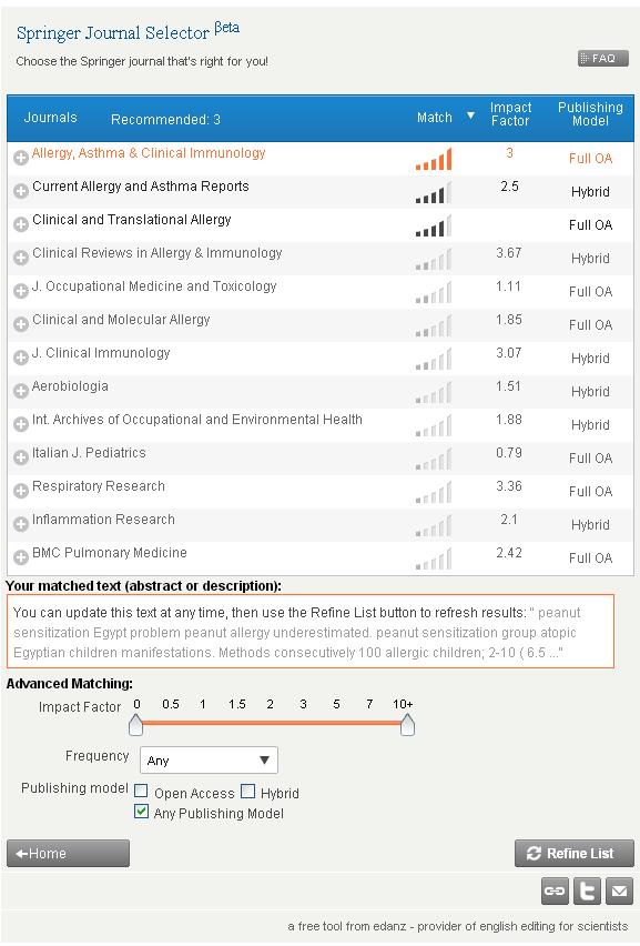 Springer Journal Selector